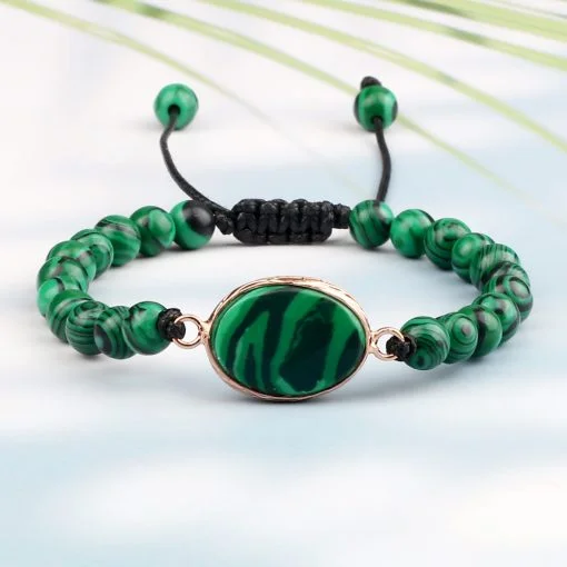 Bracelet en pierre malachite | Porte bonheur | Femme