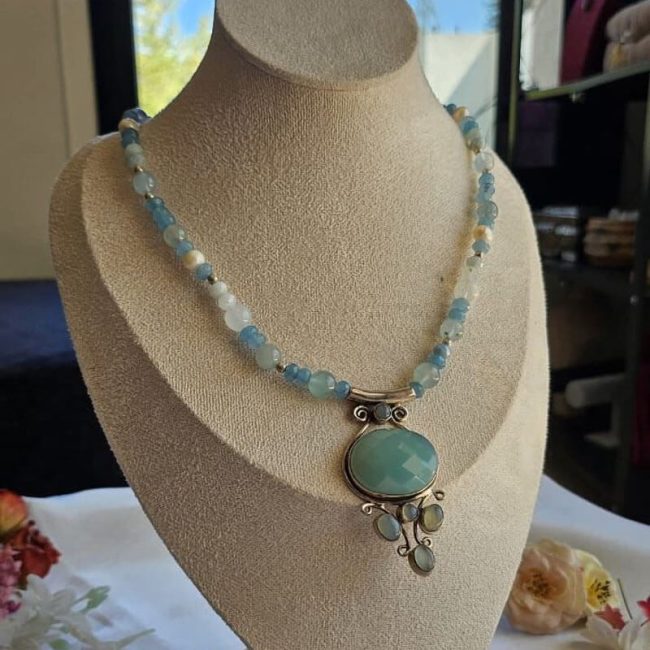 Collier en Amazonite Naturelle et Perles de Culture-2